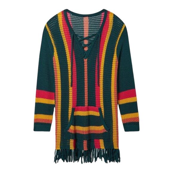 Torrid NWT Open Stitch Pullover Fringe Hem Sweater Size 1X Kangaroo Pocket Boho - Picture 2 of 8